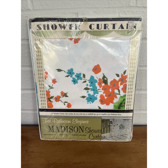 Madison Other - New VTG Madison Blue Orange Green‎ Floral Vinyl Shower Curtain